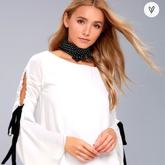 Lulu’s Cherish White Long Sleeve Shift Dress With Black Bow Detail. - Picture 2 of 9